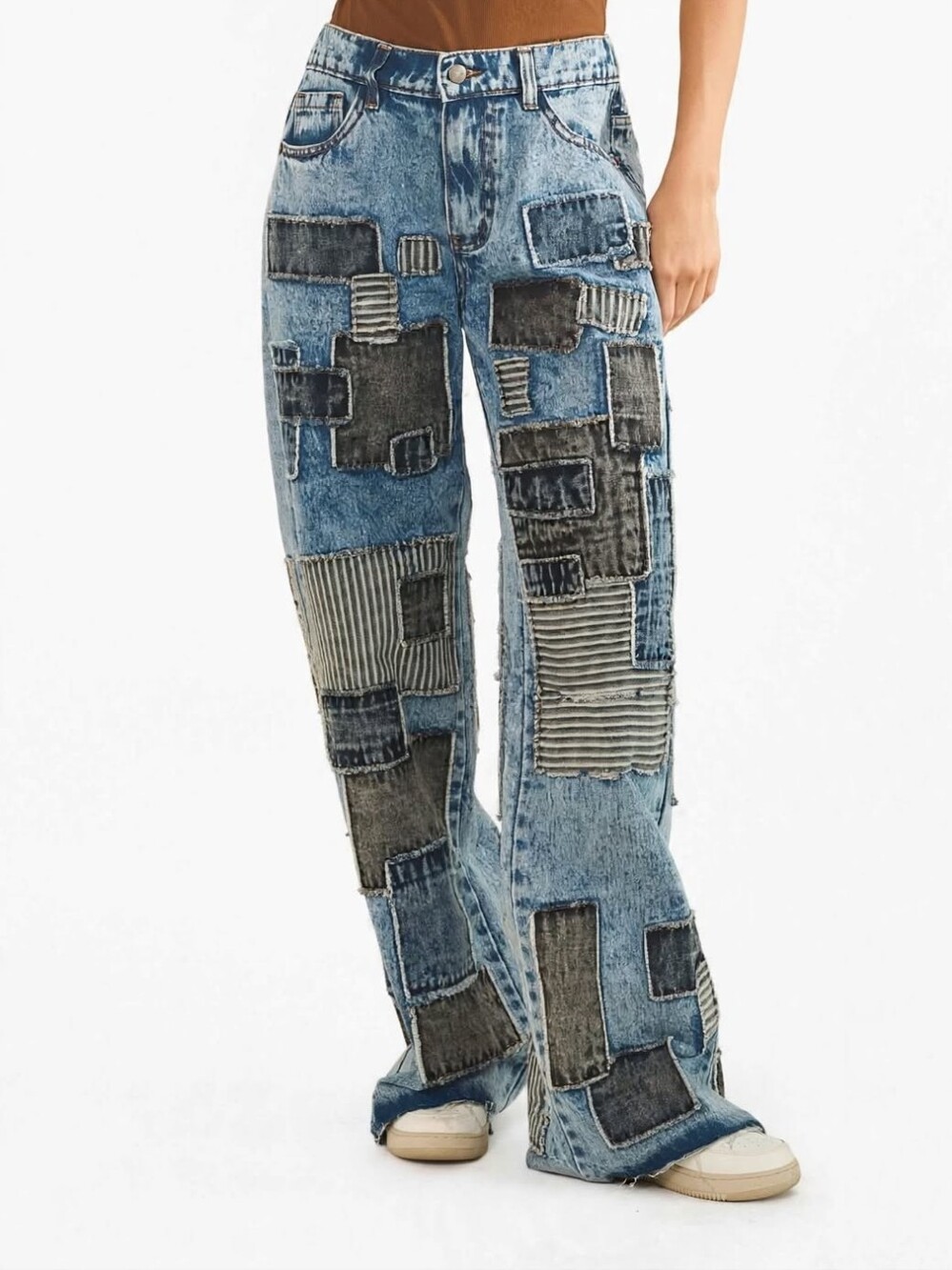 Oli & Hali Black Patchwork Boyfriend Blue Jeans Raw Hem.